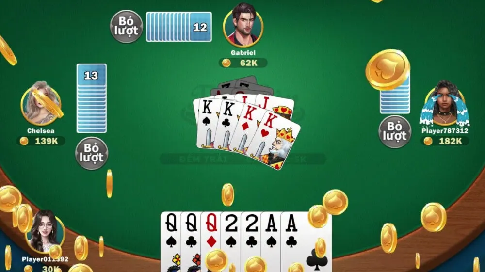 Bàn chơi game bài Tiến lên miền nam kịch tính với 4 người tham gia
