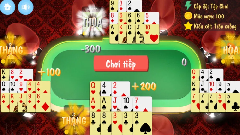 Bàn chơi mậu binh gồm 4 người chơi trong 1 vòng